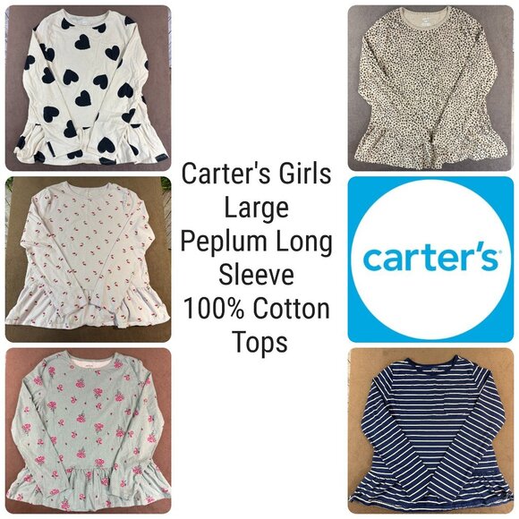 Carter's Girls Cotton Long Sleeve Peplum Tops Bundle Size Large (SKU: 155G) - Picture 1 of 16